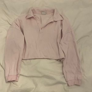 Aritzia pink cropped buttoned crew neck